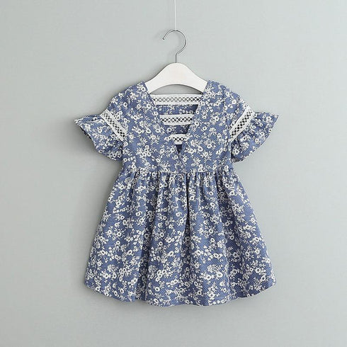 2022 New Girls Cotton Printed Dress Broken Flower Children's Dress